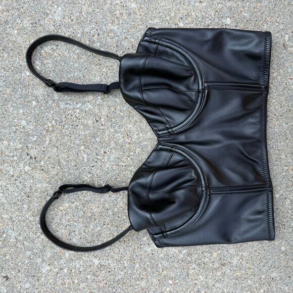 Victoria's Secret Very Sexy Balconet Bustier Bra Faux Leather Lace 32B Black - Picture 5 of 5